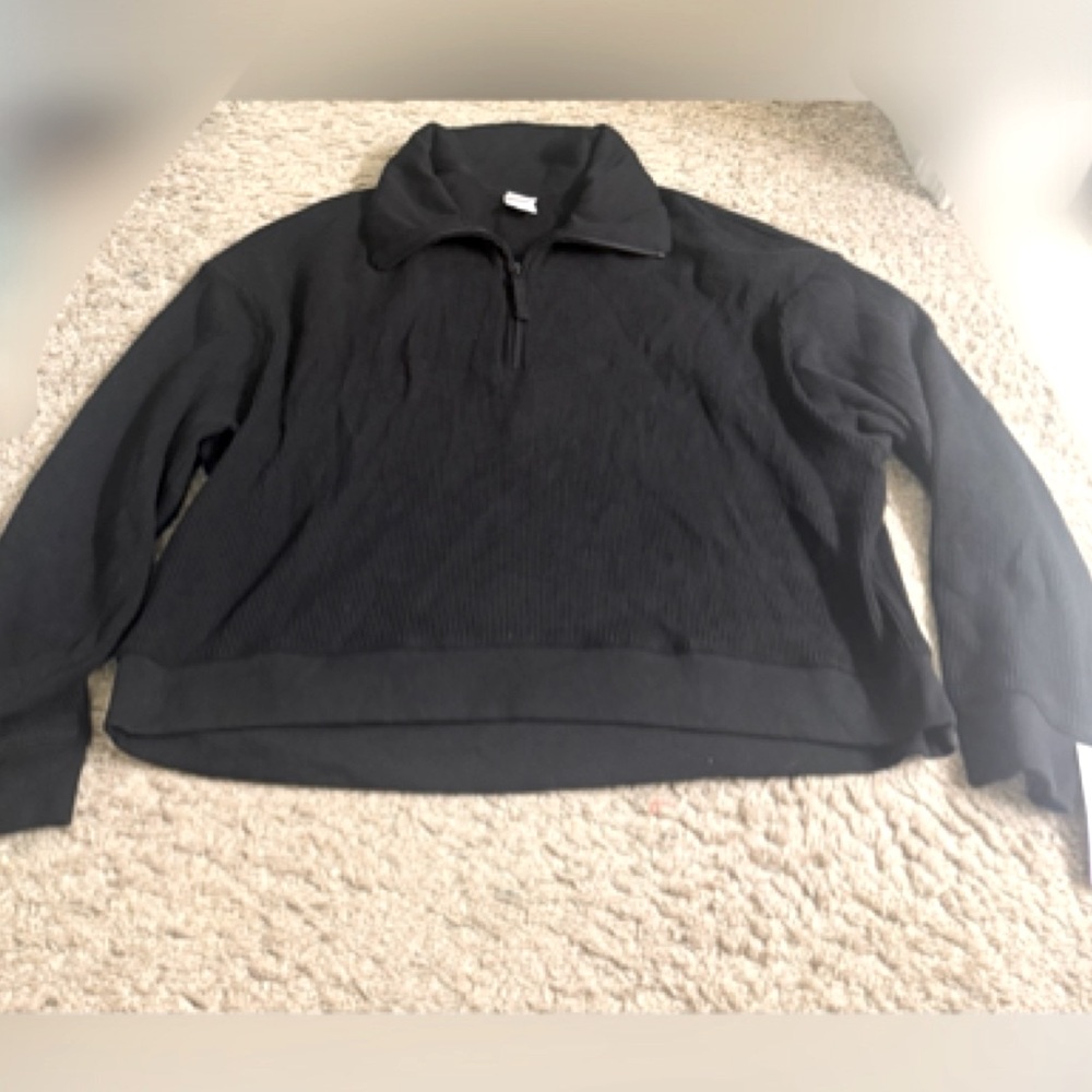 Stars Above Black Waffle Knit Quarter Zip Lounge Sleep Sweatshirt - size XXL